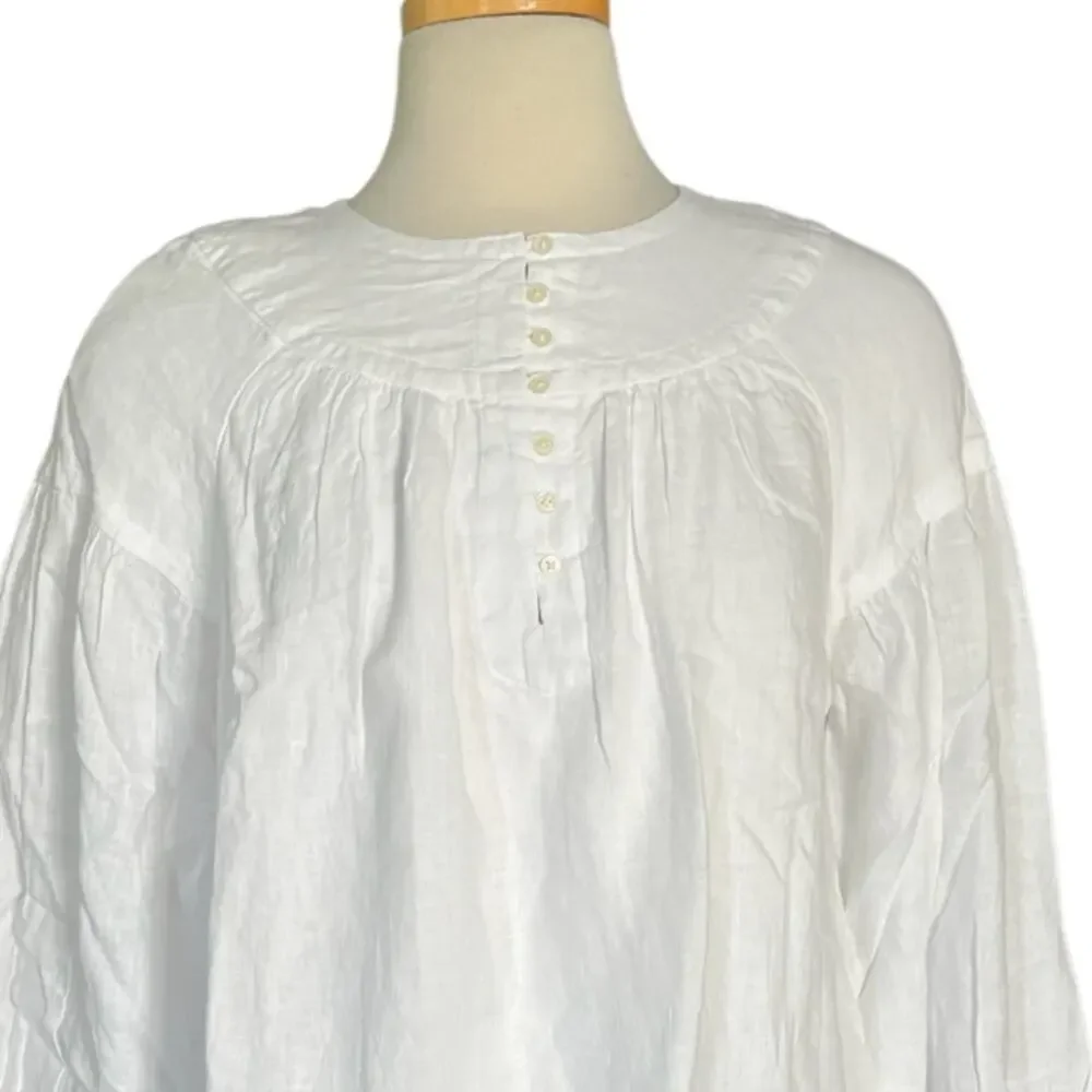 J. CREW Gathered popover dress in linen White Size L NWT